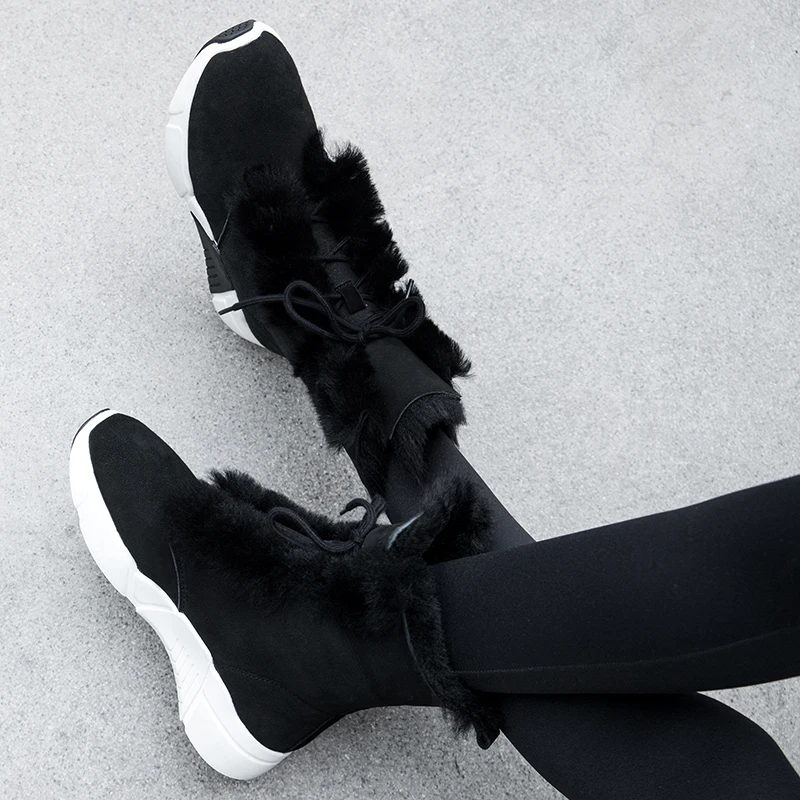 Зимние ботильоны ISNOM женские ботинки из овчины теплые меховые на шнуровке
