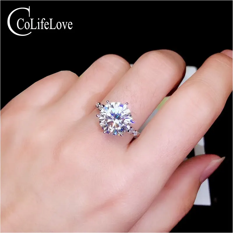 Ювелирные изделия CoLife 3ct Moissanite кольцо для свадьбы 9 мм круглое серебряное