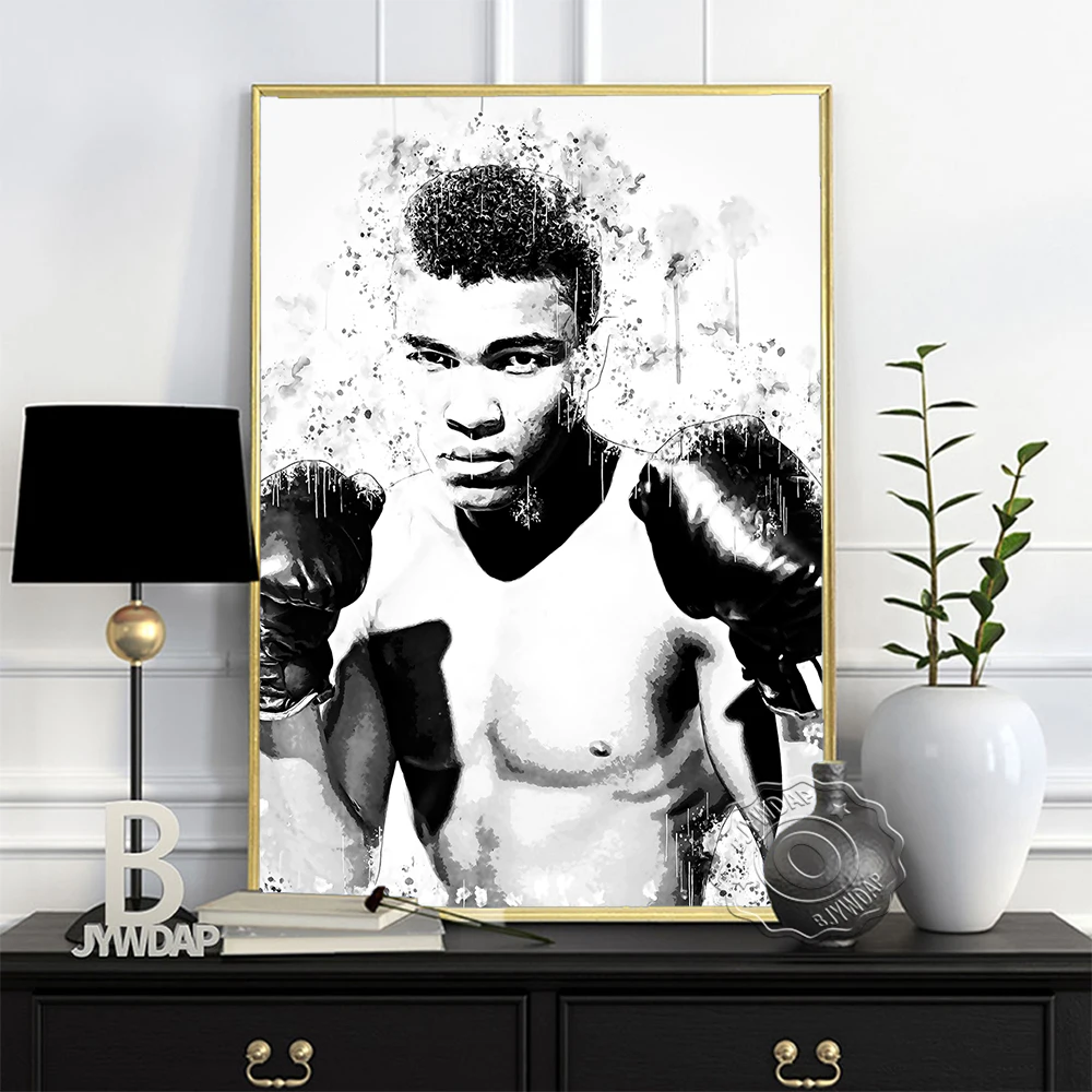 

Muhammad Ali Black White Sketch Poster, American Boxer Fans Collect Art Prints, Minimalism Muscular Athlete Man Home Wall Decor