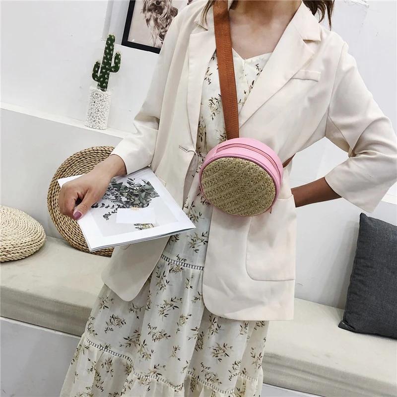 Маленькая соломенная поясная сумка круглая забавная женская кожаная сумочка