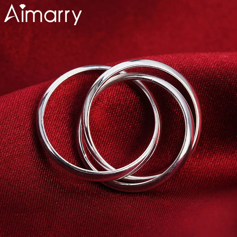 Aimarry 925 шарма стерлингового серебра Гладкий три круга кольца для женщин вечерние