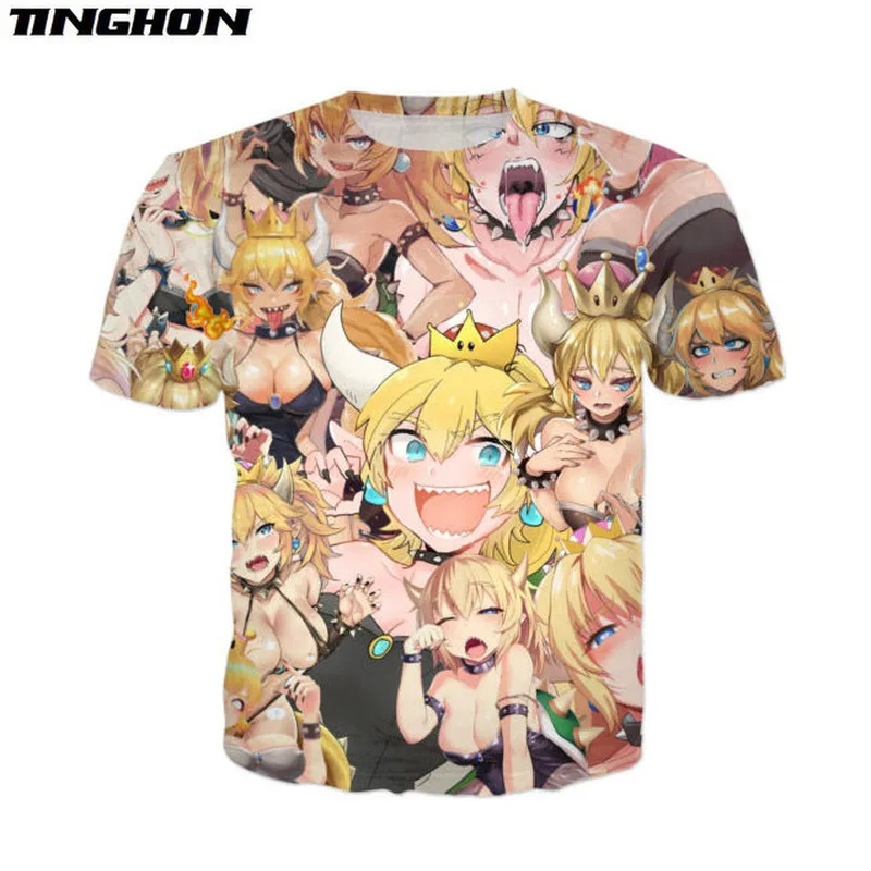 Bowsette костюм на Хэллоуин для девочек Футболка с круглым вырезом 3D сплошным