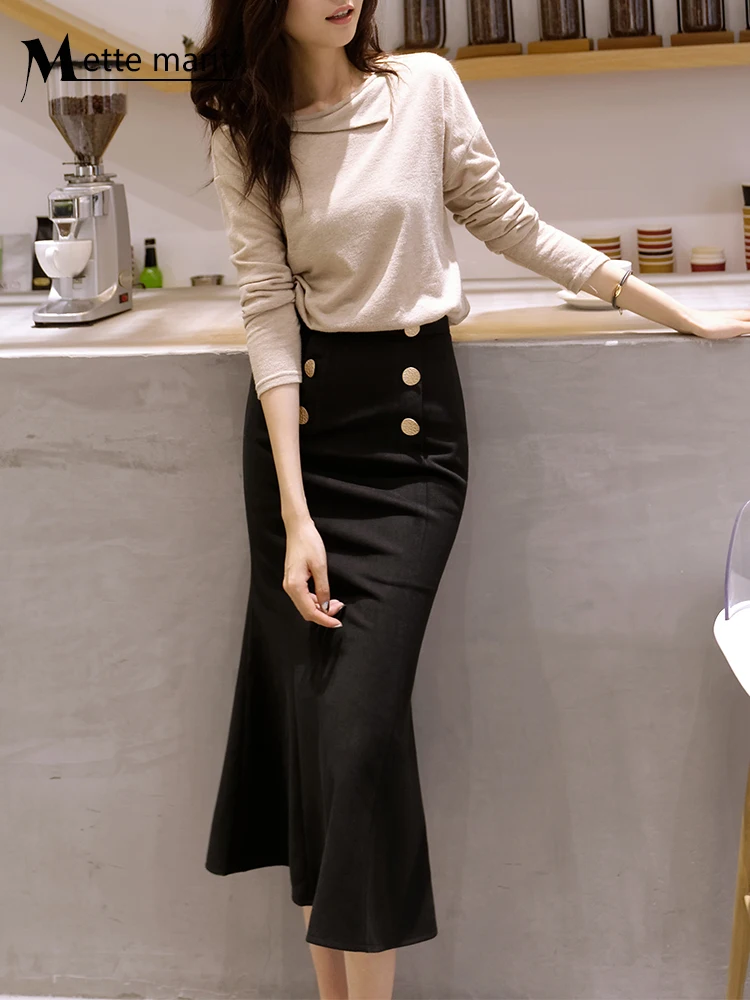 

Тонкая Длинная простая черная юбка до колен с высокой талией, модные женские миди юбки, облегающие Женские рабочие юбки, пальто JJ60DQ