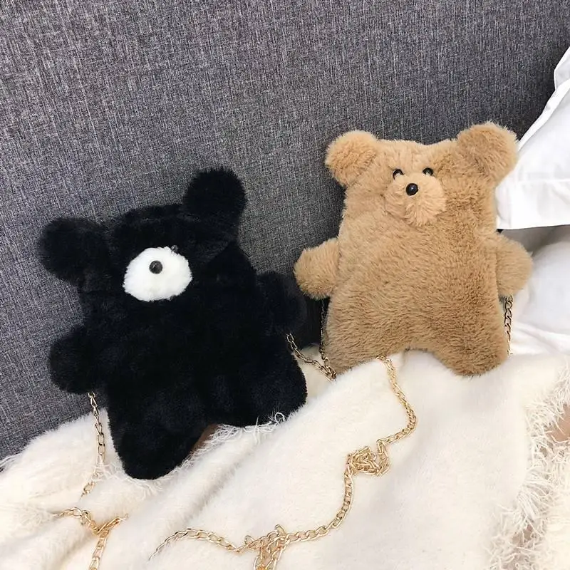 Милые детские плюшевые сумки через плечо с мультипликационным медведем кавайные