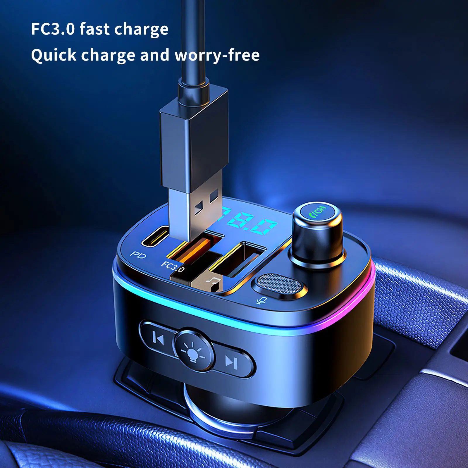 Автомобильный адаптер для быстрой зарядки с 3 портами питания 20 Гц-15 кГц |