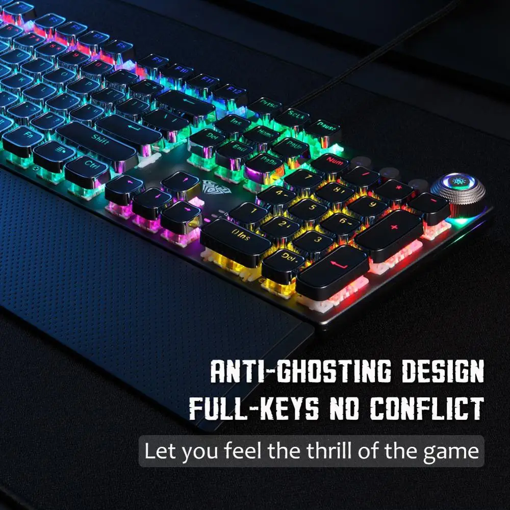 aula gaming mechanical keyboard retro square glowing keycaps backlit usb wired 104 anti ghosting gaming keyboard for pc laptop free global shipping