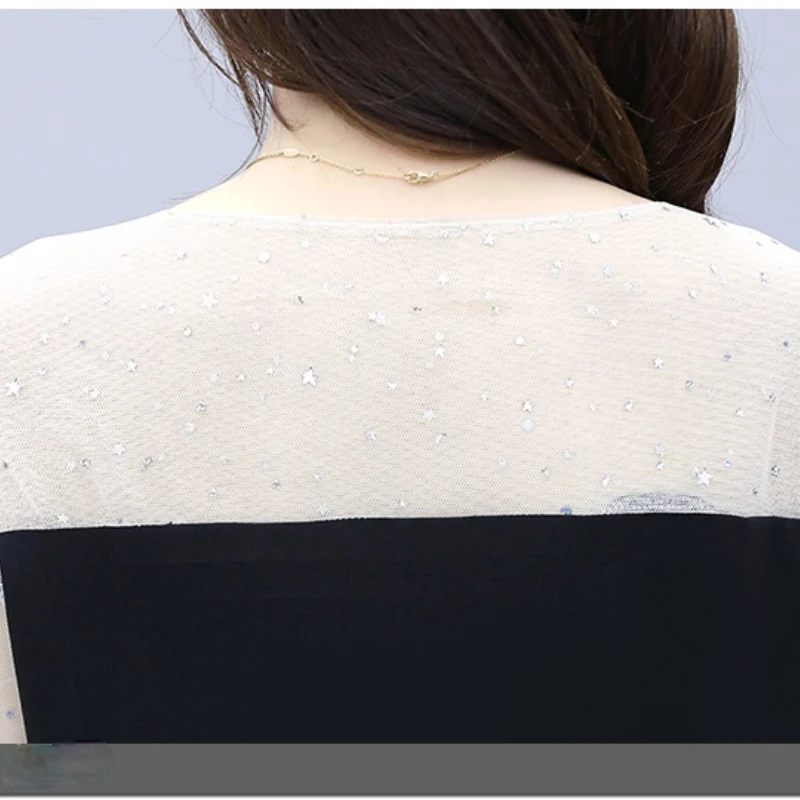 

Fashion Korean Plus Size 3XL 4XL 5XL Black Elegance Chiffon sexy Long Sleeve Summer Casual Office Lady Midi Dress for Women