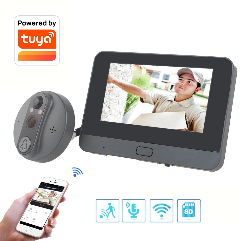 Tuya WiFi Video Doorbell HD720P ,built-in 3000mAh battery ,4.3 Inch Viewer,120° wide angle lens, Support AHD snapshot,Smart Life
