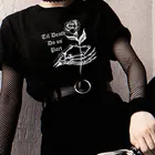 Скелет в готическом стиле с изображением гранж-панк темно черный топ в винтажном стиле уличной моды Chic Эстетическая одежда в стиле Харадзюку женская футболка