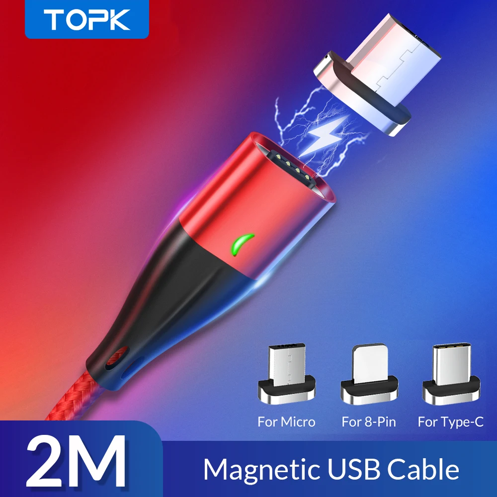 Магнитный кабель TOPK AM61 2 м 3 А для быстрой зарядки и передачи данных iPhone Micro USB