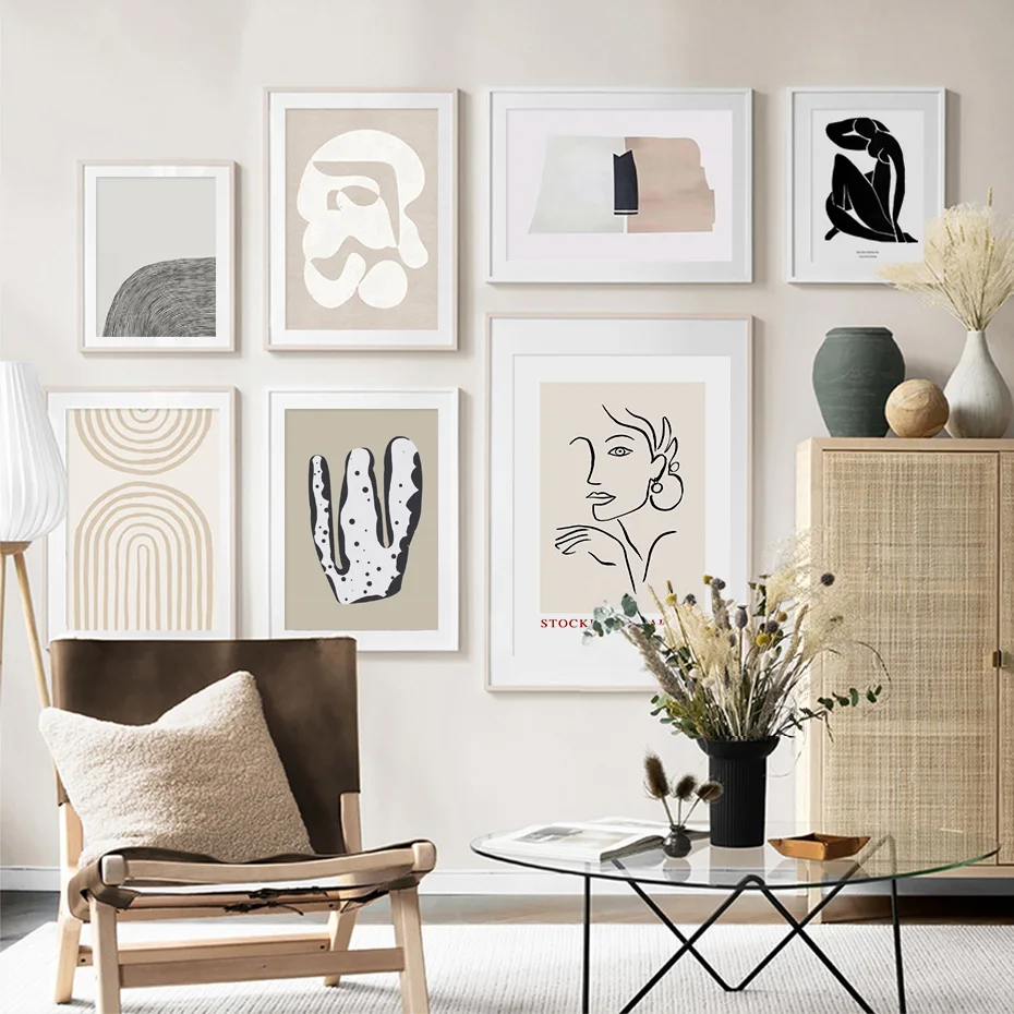 

Abstract Scandinavia Trendy Boho Beige Colors Minimalist Canvas Painting Living Room Home Decor Poster Print Wall Art Pictures