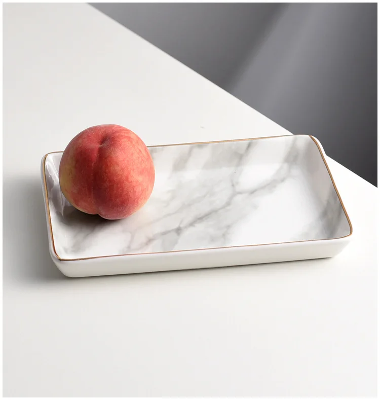 Nordic Ins Ceramic Plate Marble Steak Noodles Tray Creative Jewelry Storage Dishes Gold | Дом и сад