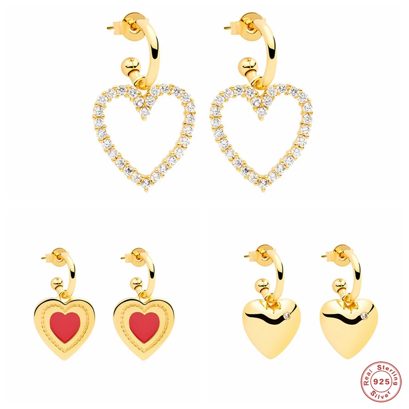 

GS 925 стерлингового серебра кулон сердце серебро длинные висячие серьги для женщин подарок для девочек маленькие C форма круг хрустальные се...