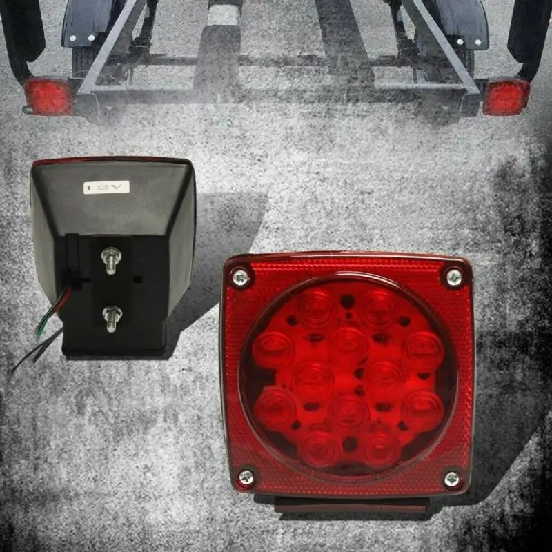 

2pcs 12V LED Waterproof, Submersible, Reliable And Safe Submersible Square Lights Trailer Under 80" Tail Brake Boat Stud Mount
