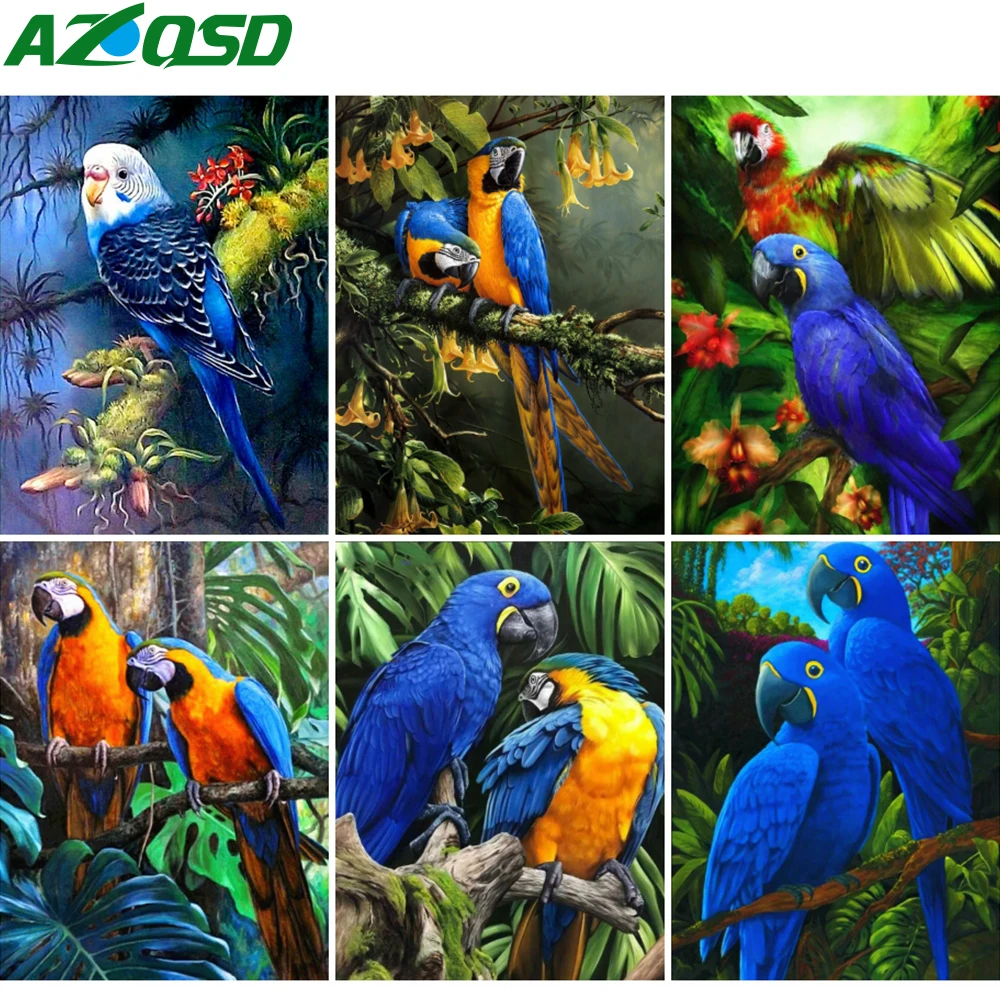 

AZQSD Diamond Art Embroidery Parrot Bird Mosaic Rhinestones 5D Diamond Painting Animal Cross Stitch Needlework Home Decoration