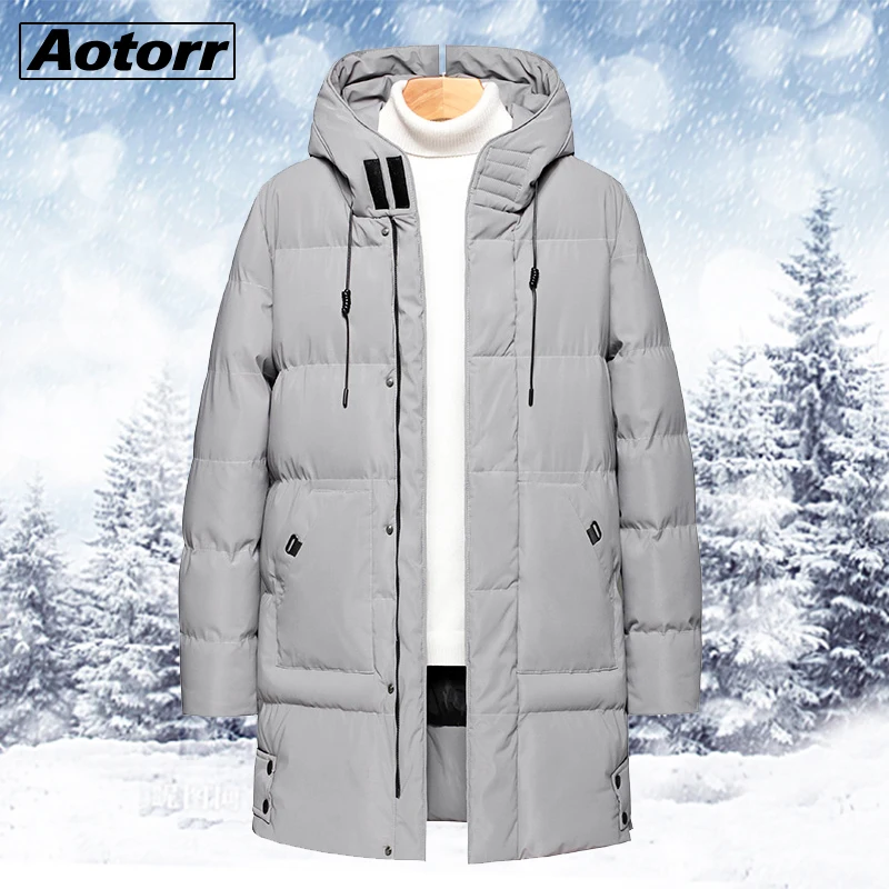 

2021 Mens Thick Warm Parka Plus Long Windproof Male Casual Solid Color Hooded Coats Winter Jacket Outwear Cotton Clothing Men