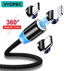 Магнитный кабель VYOPBC с поворотом на 360 градусов, кабель Micro USB Type-C, а, быстрая зарядка для iPhone 13, 12, 11 Pro, Huawei, Xiaomi, USB-шнур, провод