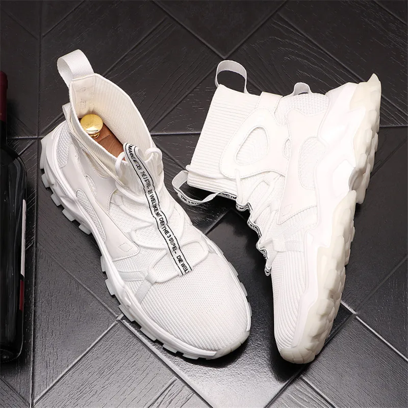 Jual Sepatu Kaus Kaki Rajutan Fashion Musim Panas Sneakers Pria Hip Hop Sepatu Bot Pergelangan Kaki Kasual Sol Tebal Hombre
