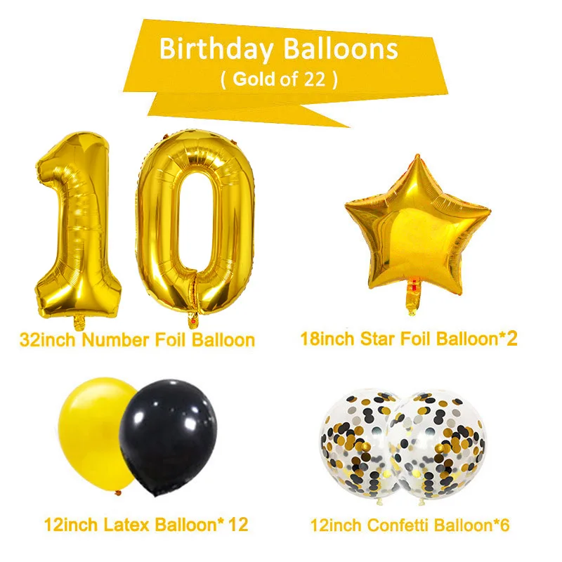 Шары из фольги № 10 для лет украшение дня рождения золотистые черные на годовщину