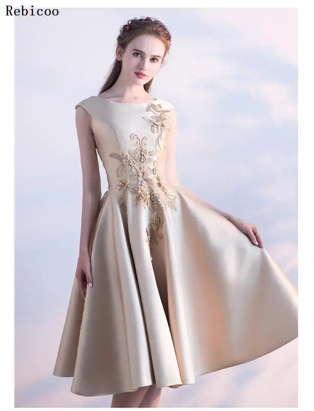 Новинка Короткие Золотые официальные платья элегантное недорогое кружевное