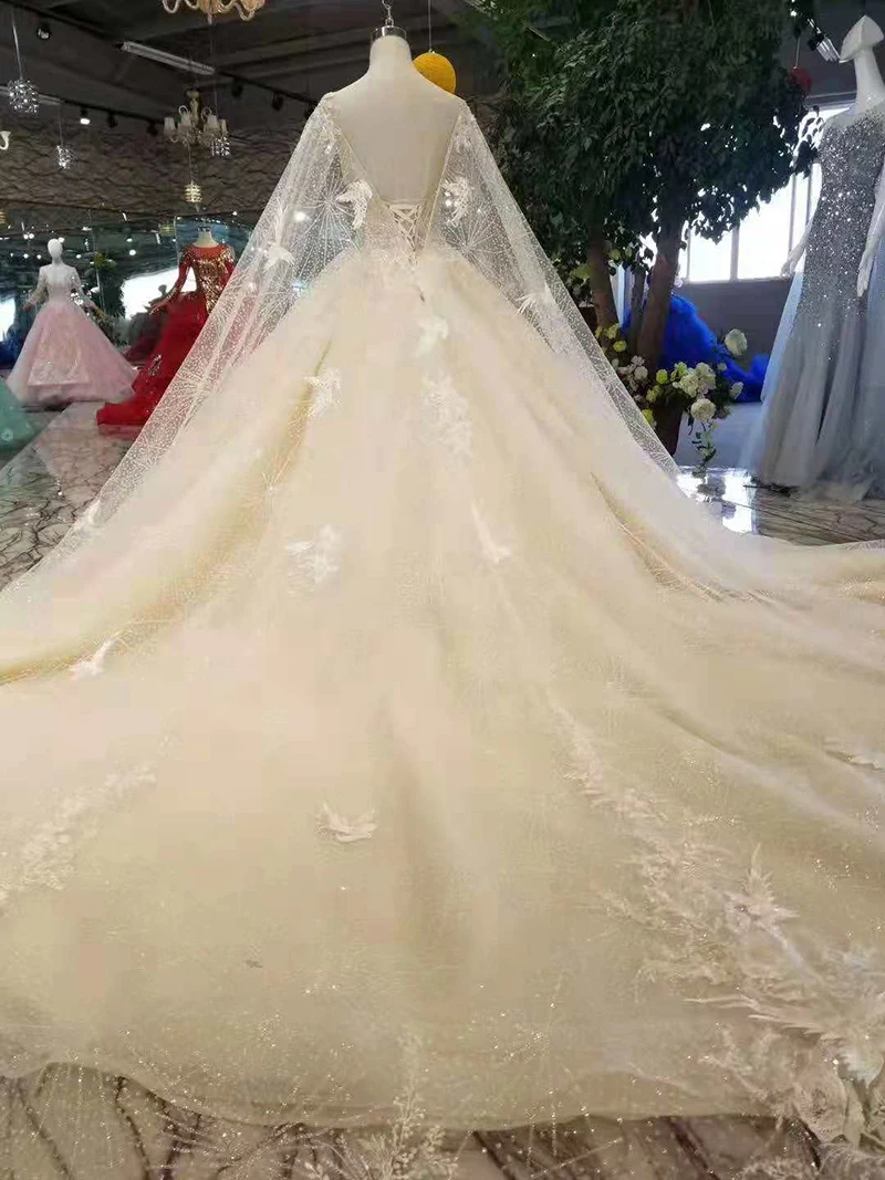 LSS245 бальное платье свадебные платья съемная накидка рукава шнуровка v-образный