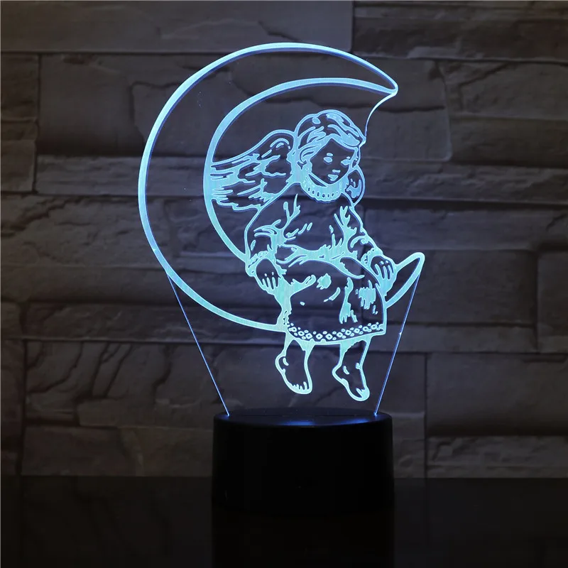 Ночник Moon Angel акриловый светодиодный 3D визуальная атмосфера 7 цветов изменение