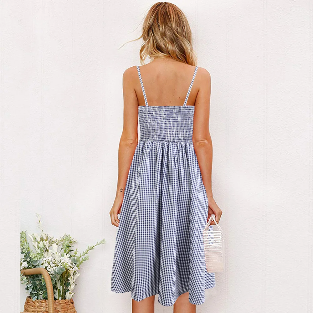 

Summer dress casual women's beach skirt Boho sexy floral dress open back polka dot striped print dress female sexy sleeveless dr