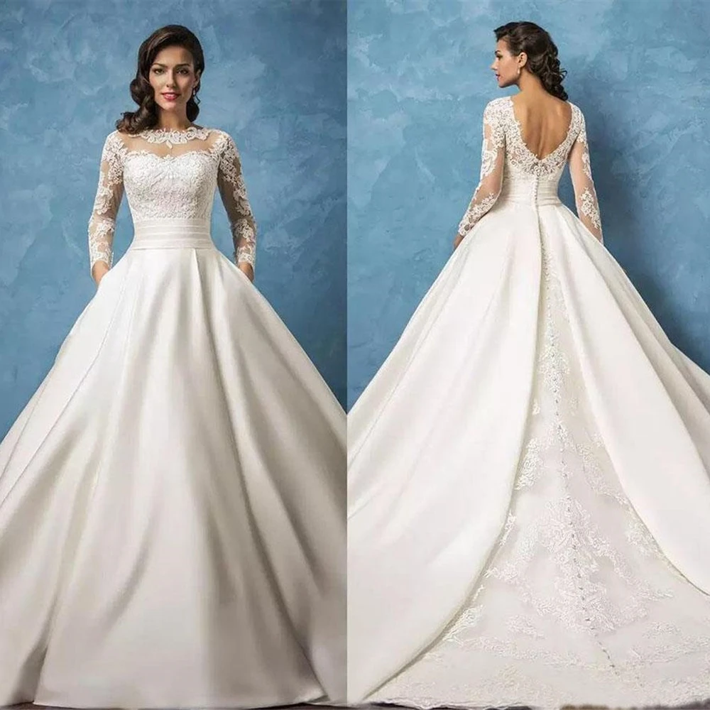 

Long sleeve lace applique church formal bridal bridal gown new princess wedding dress plus size custom-made Wednesday dress Wedn