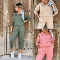 autumn winter women sport tracksuit sets lady casual long sleeve hooded sweatshirts 2 piece set female buttoned suits