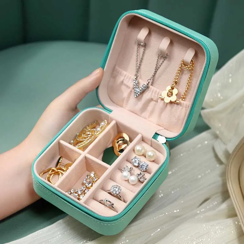 

10*10*5cm Portable Jewelry Box Jewelry Organizer Display Travel Jewelry Case Boxes Leather Storage Joyeros Organizador De Joyas