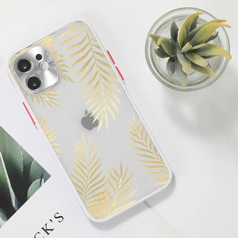 

gold Phone Case For iPhone 12 11 Mini Pro XR XS Max 7 8 Plus X Matte transparent White Cover