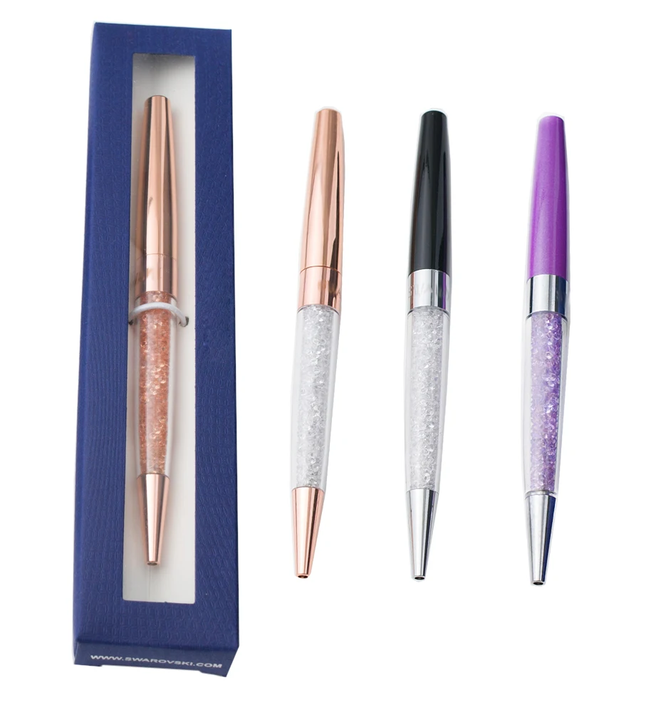 

New lady student lovely crystal pen with cristales elements retail box case Ballpoint pen