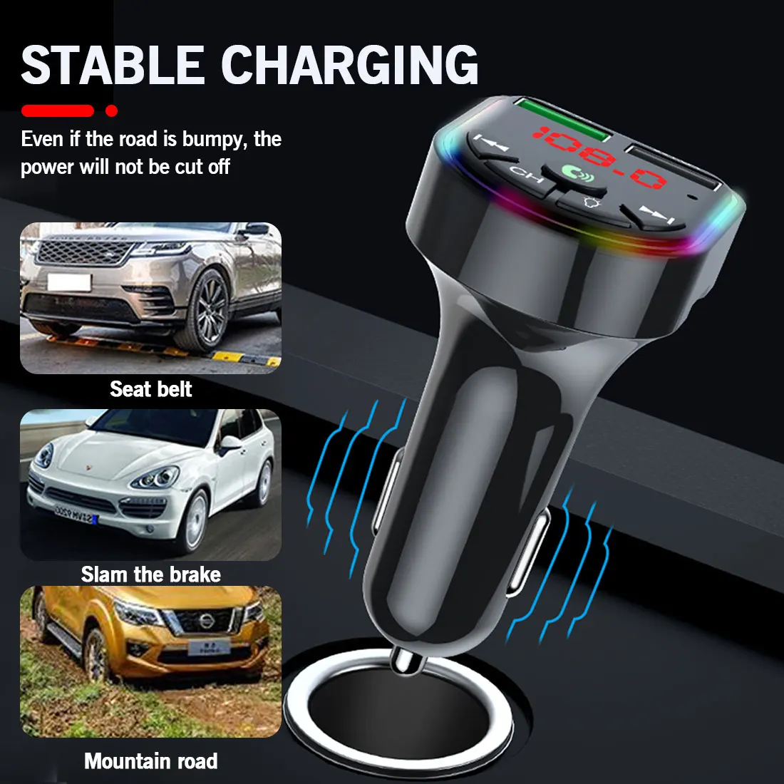 

5.0 Bluetooth FM Transmitter Car MP3 Player USB LCD Car Charger Wireless Handsfree Audio Receiver Fast Charge Support TF/U Disk