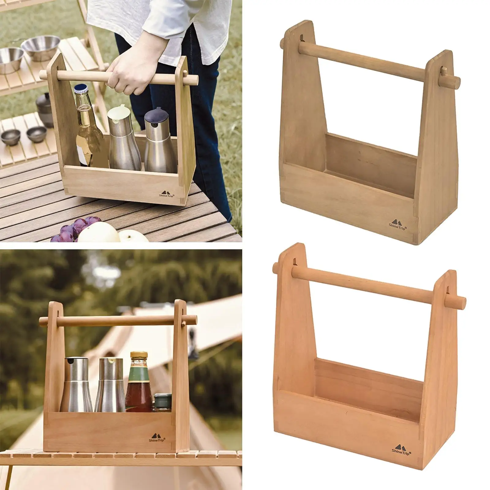 Outdoor Seasoning Box Protabel Pine Wood Retro Card Slot Handle Detachable Camping Picnic Home Storage Roll Paper Holder | Спорт и