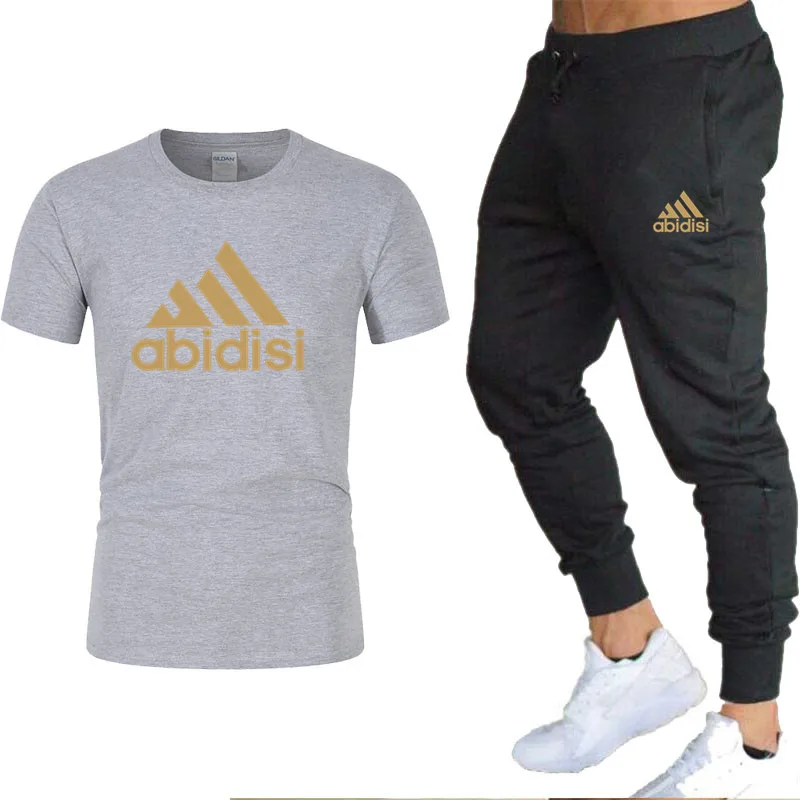 

Men's Casual Tracksuit Summer Clothes Sportswear Two Piece Set T Shirt Brand Track Clothing Male Sweatsuit Sports Suits S-3XL
