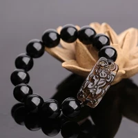 chinese style black glass beaded bracelet simple casual elastic stretchable bead bracelet