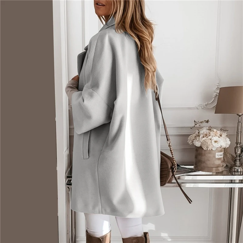 

Women Casual Autumn Winter 3/4 Sleeve Pockets Buttons Long Coat Loose Jacket Women Autumn Pockets Buttons Long Coat Loose Jacket