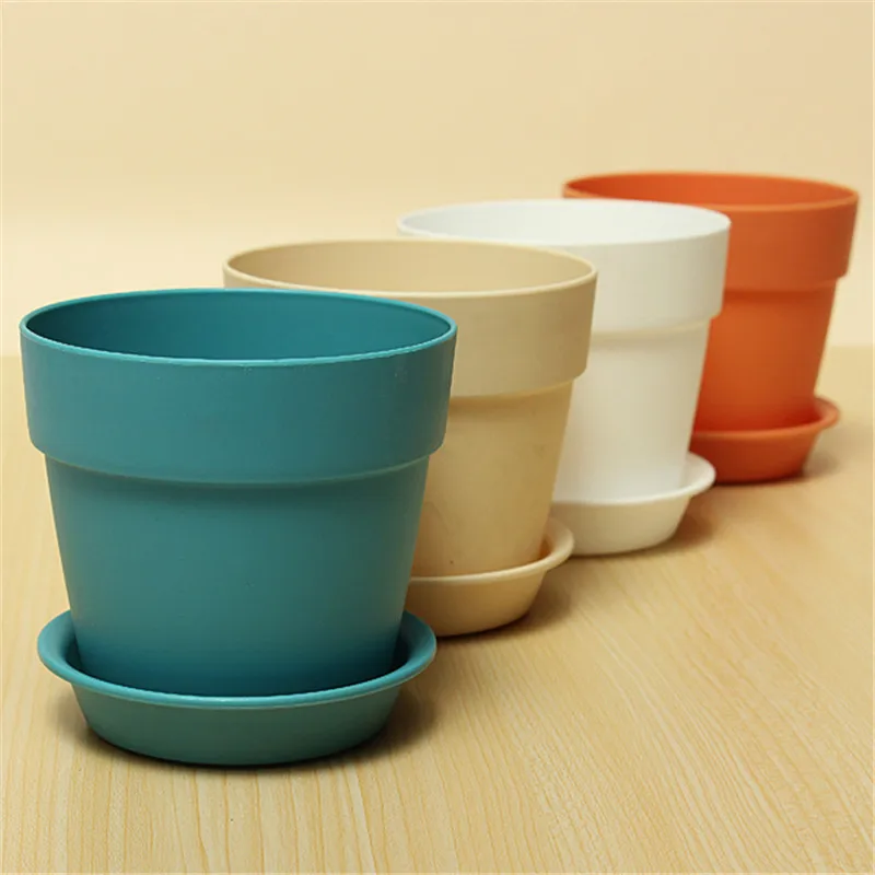 

1pcs Resin Plastic Flowerpot With Tray For Garden Indoor Home Decoration Gardening Flower Pots Garden Plants Flower Pot