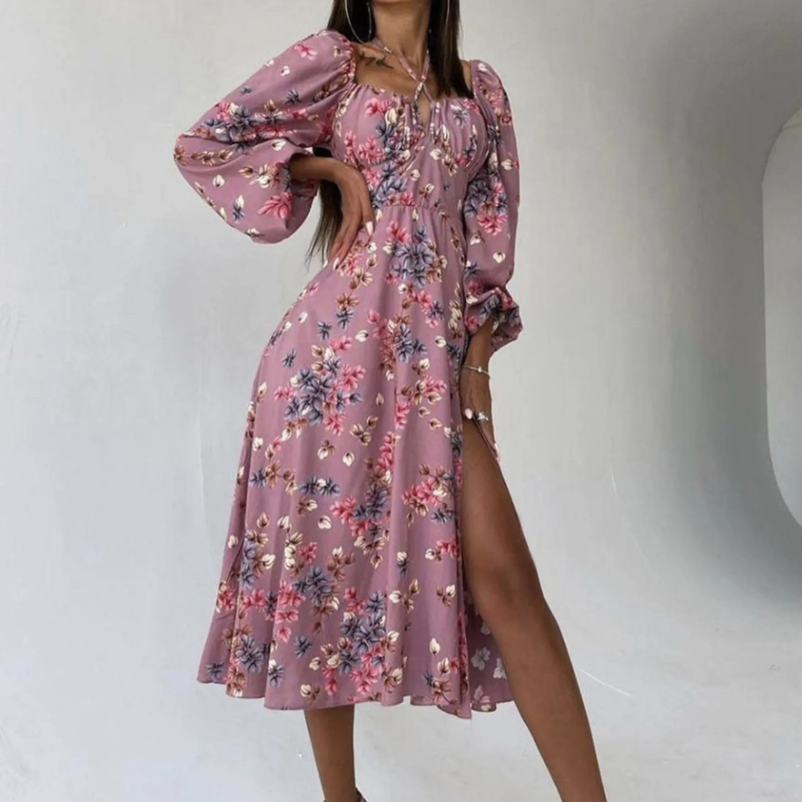 Женское зимнее платье с цветочным принтом Бандажное пляжное на пуговицах