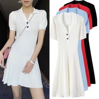 summer dresses for women 2021 knit dress solid white mini a line ribbed casual robe femme vestidos korean lady female clothes