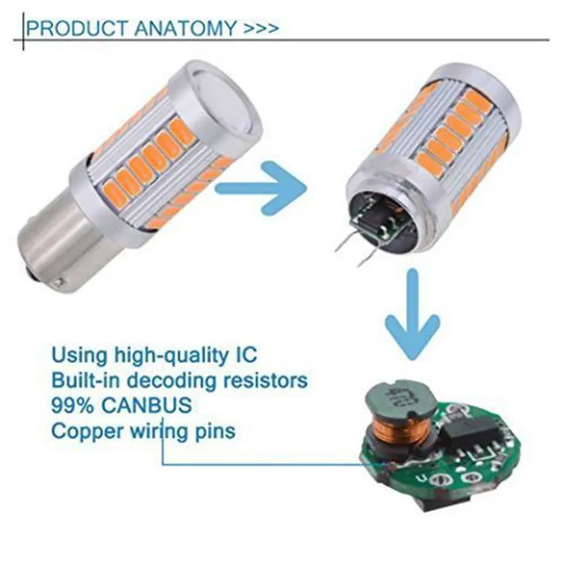 

1pair 12V Yellow Amber P21W 1156 BA15S LED Bulb 5730 SMD Turn Signal Bulb Brake Light Auto Reverse Lamps