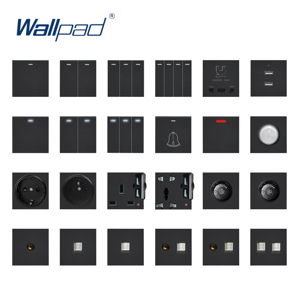 

DIY EU UK Wall Socket Push Button Switch Electrical Outlet Black Function Key Only Free DIY 55*55mm S6 Series Wallpad