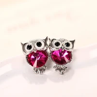 cute crystal owl stud earrings mini big eyes rhinestone animal owl earrings for women girls personalized fashion ear jewelry