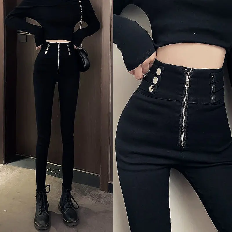 

2020 New Winter Elegant Office Black Pants Women Sashes Pockets Zipper Fly High Waist Streetwear Casual Pencil Trousers L153