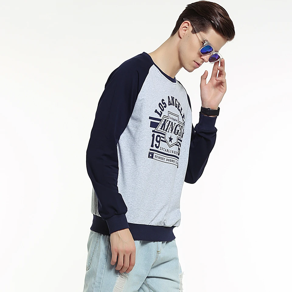 Мужская хлопковая толстовка высокого качества с круглым вырезом темно-синего