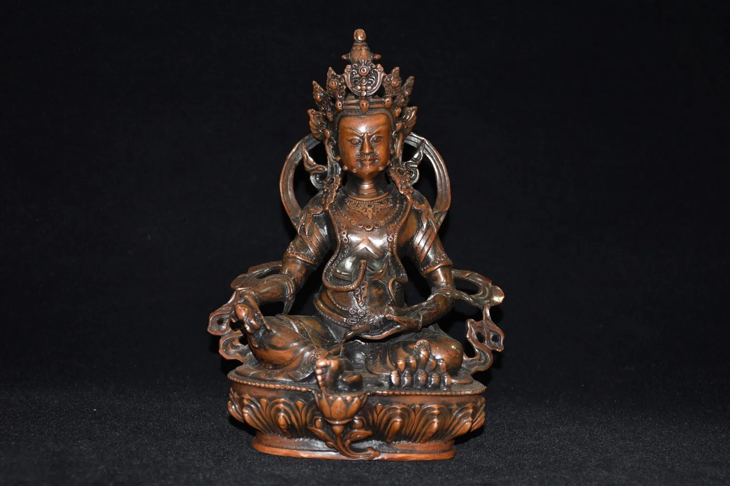 

8"Chinese Folk Collection Old Bronze Yellow God of Wealth Buddha Huang Caishen Sitting Buddha Office Ornaments Town House Exorci