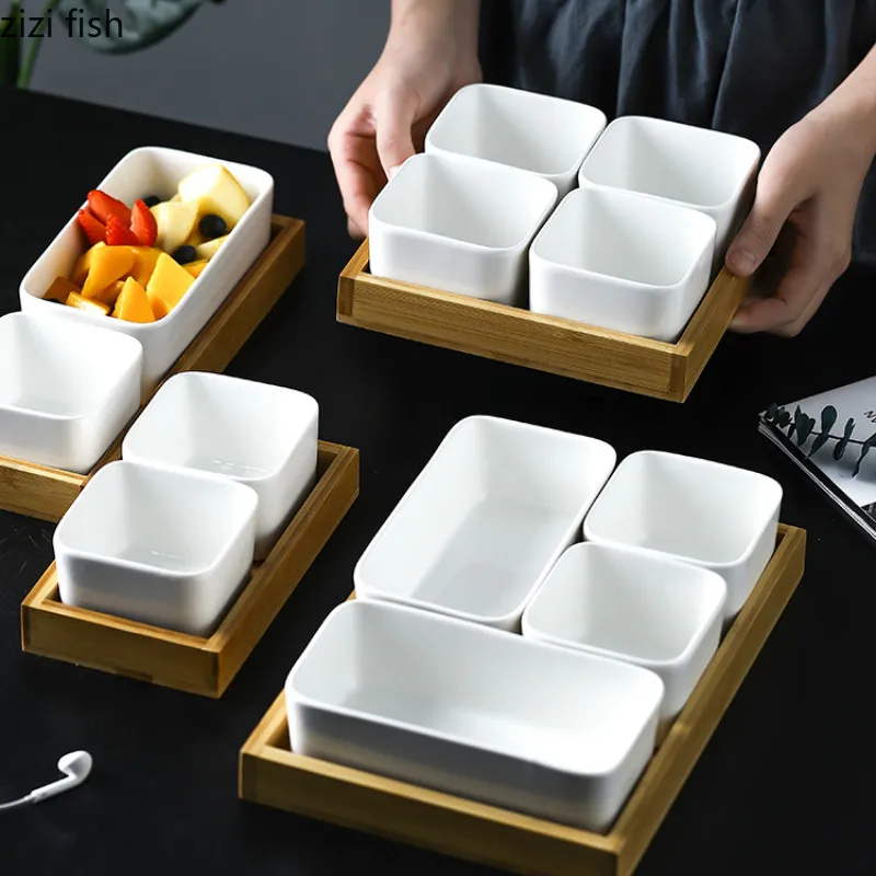Большие тарелки в японском стиле разделенные для фруктов керамическая тарелка