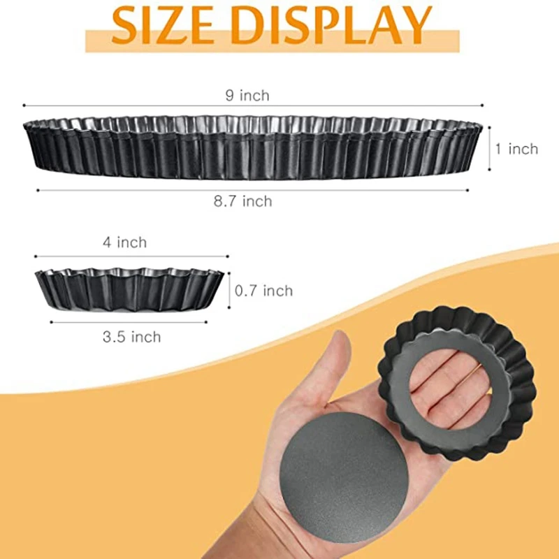 9 Inch and 4 5 Pack Tart Pan Removable Bottom Quiche Non-Stick Pie Baking Dish Carbon Steel | Дом и сад
