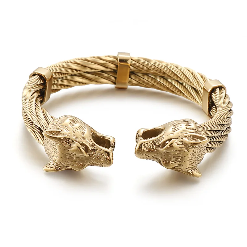 

HAOLYNJOY Viking Wolf Bangle 316L Stainless Steel Men Gold/Black/Silver Color Animal Cuff Bracelet Jewelry