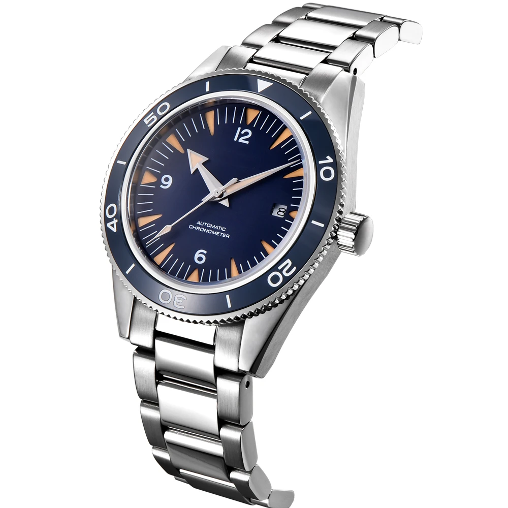 Мужские часы 41 мм Corgeut автоматический водонепроницаемый синий циферблат